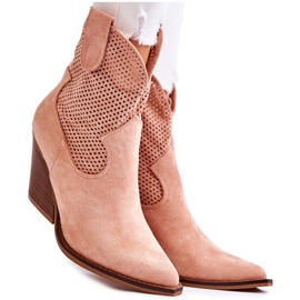 Women's Suede Openwork Boots Cowboy Pink Eleonore beige