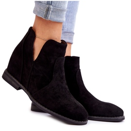 S.Barski Black Henriette Suede Boots With Cut-outs On A Flat Heel