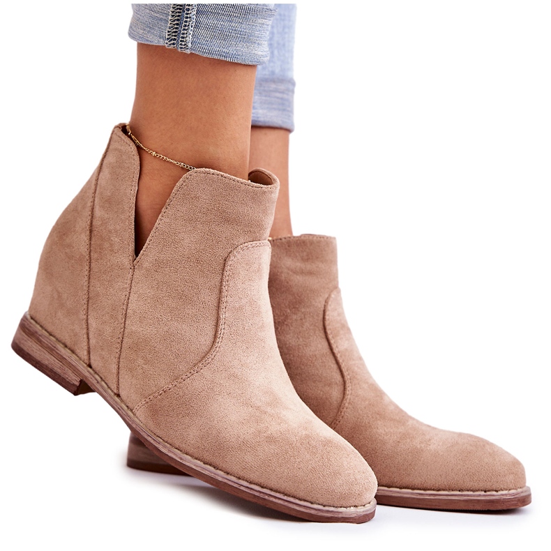 S.Barski Suede boots with cutouts on a flat heel Beige Henriette