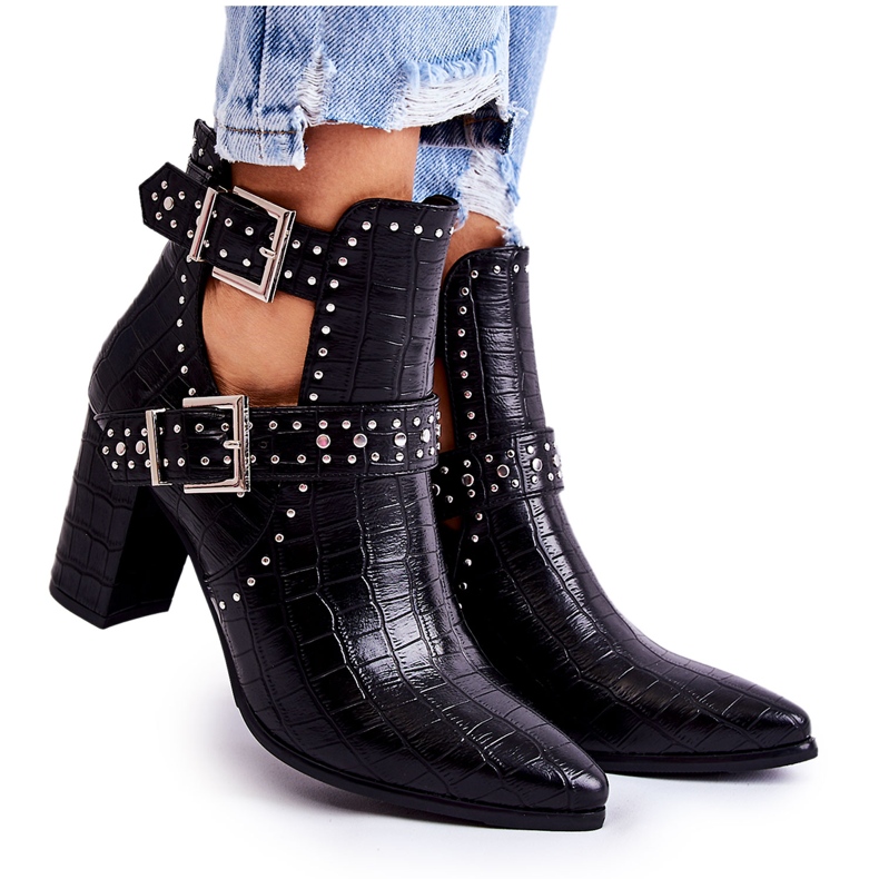 WJ2 Women's Boots On Heel With Rhinestones Black Kelin