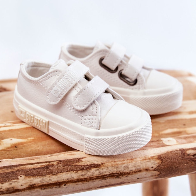 Children's Leather Sneakers With Velcro Big Star KK374055 White
