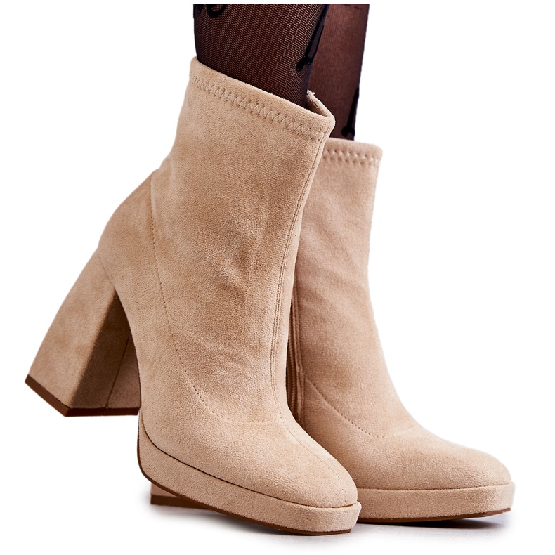 Women's Suede Boots On High Heel Light beige Ramira