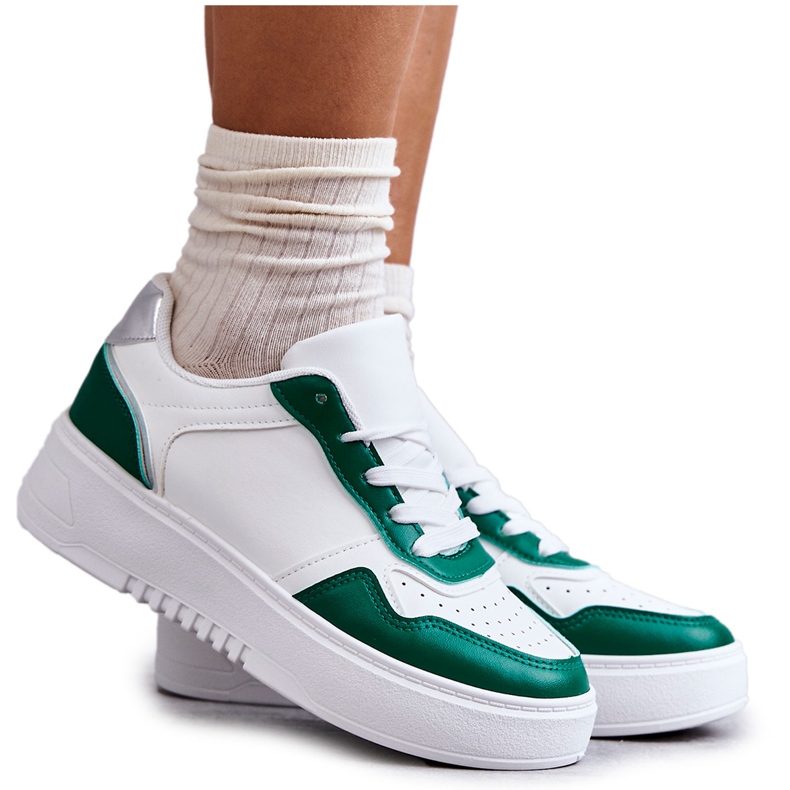 Women's Low Sport Shoes On The Platform White and Green Kyllie