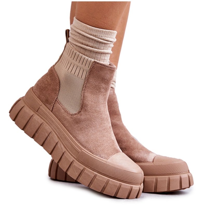 FB2 Fashionable Slip-On Boots On The Dark Beige Jenna Platform FB2 Fashionable Slip-On Boots On The Dark Beige Jenna Platform