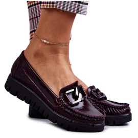 PL5 Women's Leather Loafers On The Venesia Burgundy Platform red multicolored