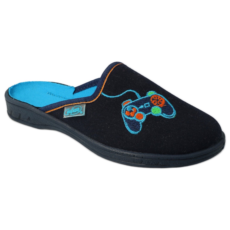 Befado colorful children's slippers with embroidery 707Y420 navy blue