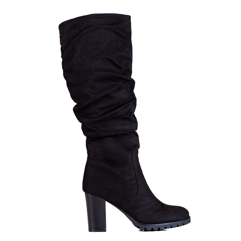 Women's suede boots on a post with a ruffled Vinceza upper black