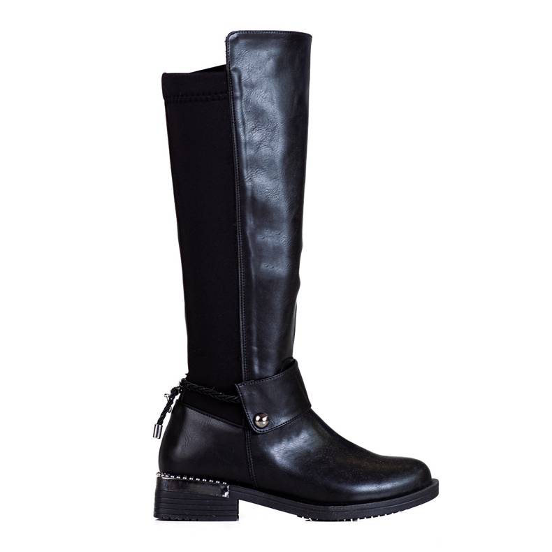 Classic women's boots on a stylish flat Shelovet heel black
