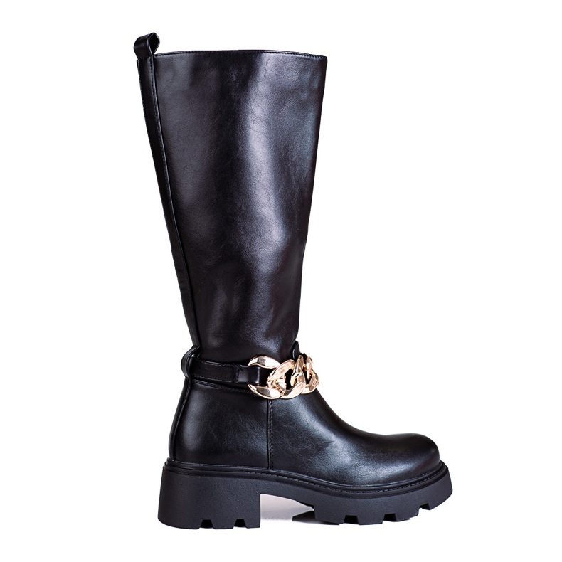 Women's boots with chain made of eco-leather black