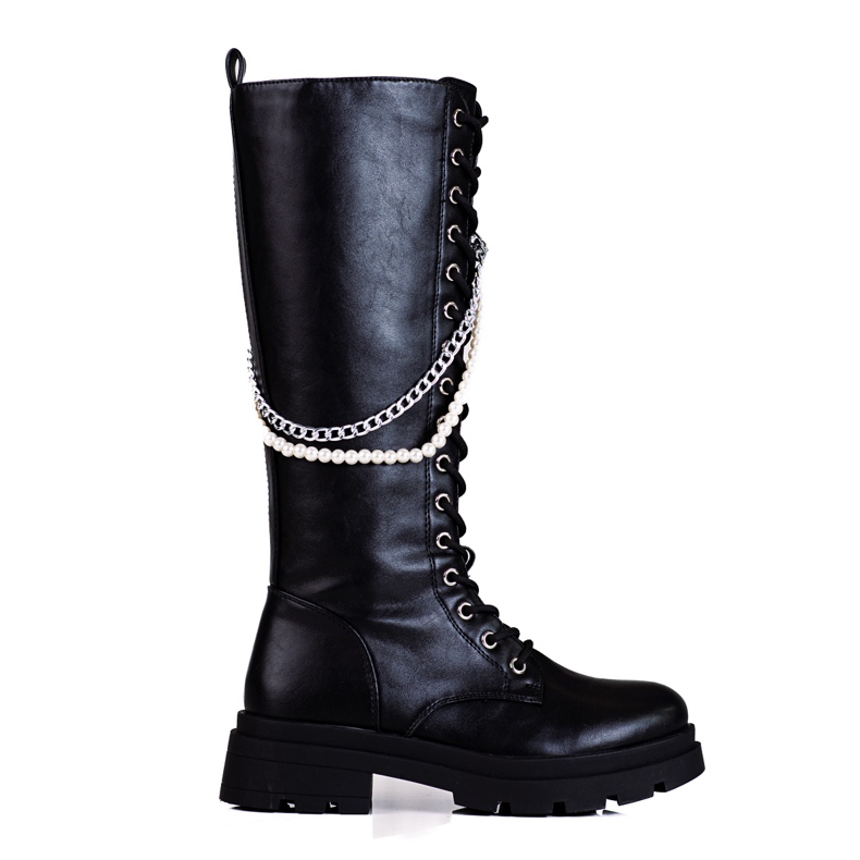 Lace-up boots for women with Shelovet pearls black