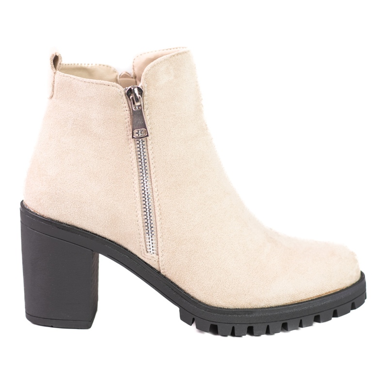 Ladies' beige ankle boots on a black Shelovet post brown