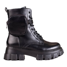 Black women's lace-up workers with a bag