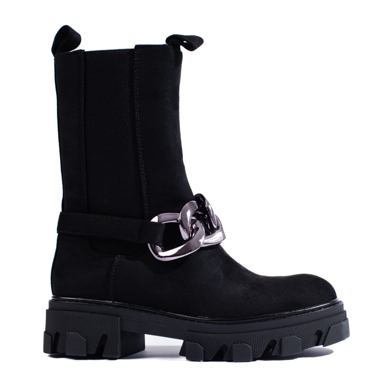 Suede high Chelsea boots with a Shelovet chain black