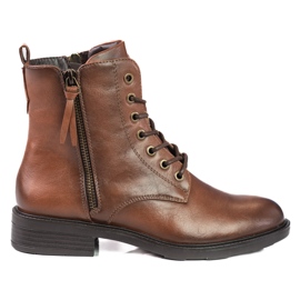 Women's lace-up boots with flat Shelovet heels brown
