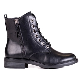 Women's lace-up boots with flat Shelovet heels black