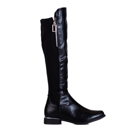 Black women's boots with flat Shelovet heels with a decorative zipper