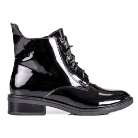 Elegant laced women's Shelovet boots made of varnished ecological leather black Elegant laced women's Shelovet boots made of varnished ecological leather black