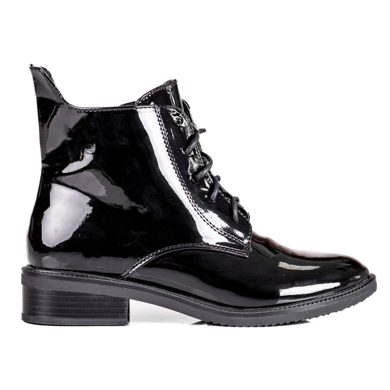 Elegant laced women's Shelovet boots made of varnished ecological leather black