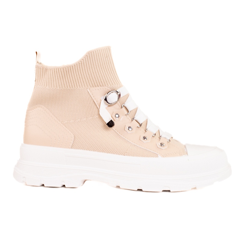 Beige sneakers for women with a high Shelovet upper brown