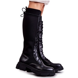 PS1 Women's Boots With Socks On Flat Heels Black Verano
