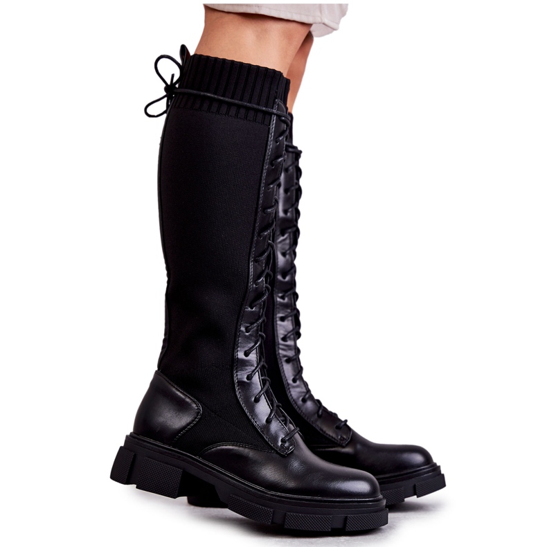 PS1 Women's Boots With Socks On Flat Heels Black Verano