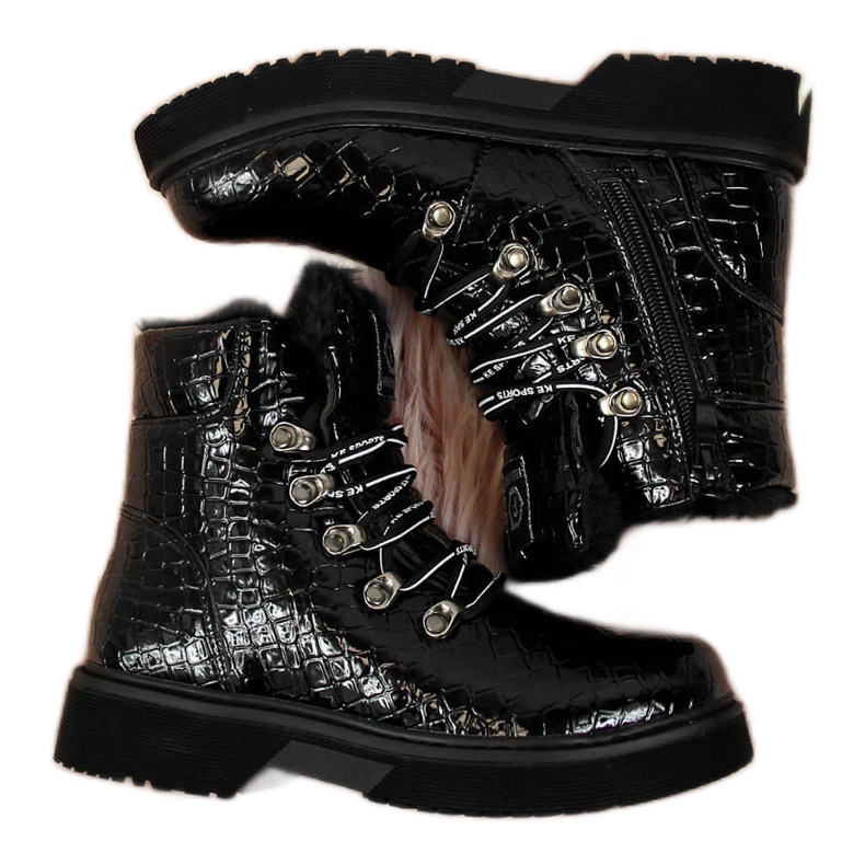 Girls boots lacquered black crochet Miss❤E
