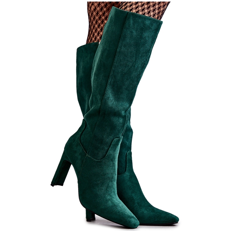 FG2 Women's Boots On A Heel To The Knee Green Truly Love