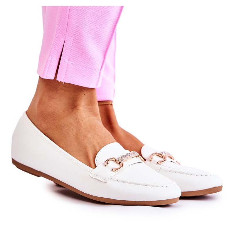 Women's Leather Moccasins With Decoration, White