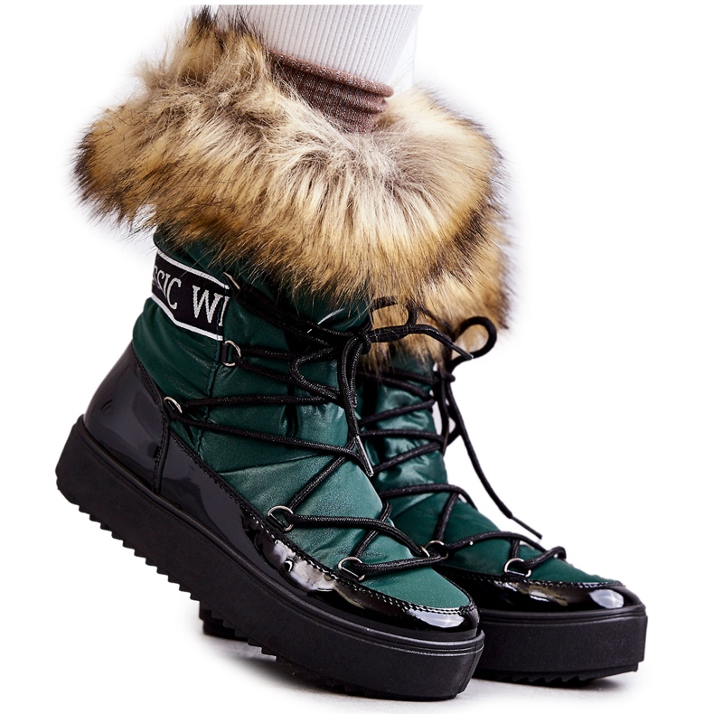 FM1 Women's Lace-up Snow Boots Green Santero