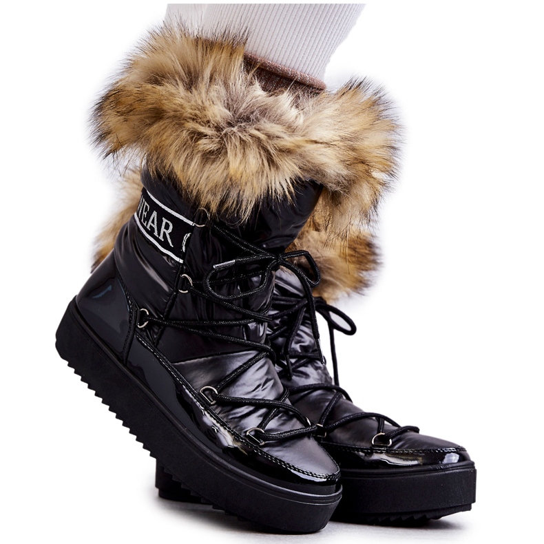 Women's Lace-up Snow Boots Black Santero