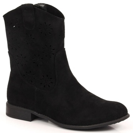 Suede women's black openwork cowboy boots Jezzi JEZ368A