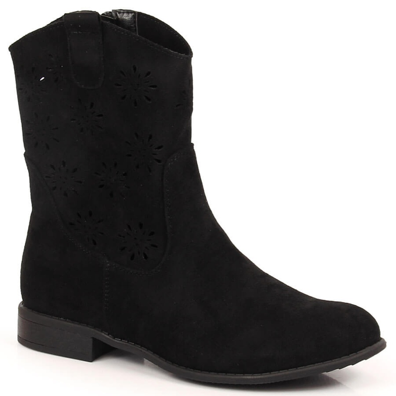 Suede women's black openwork cowboy boots Jezzi JEZ368A
