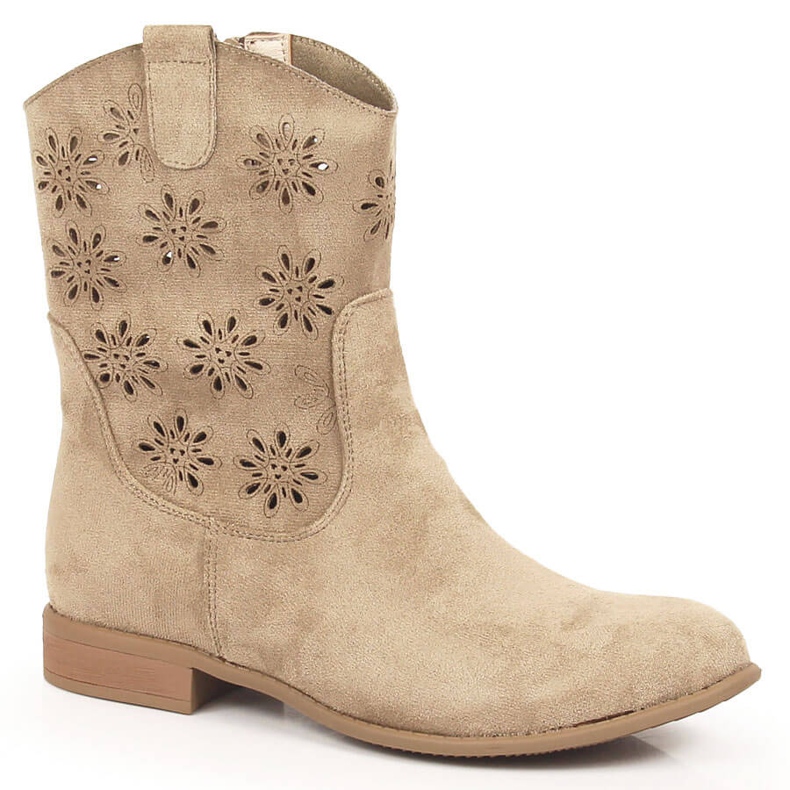 Women's suede cowboy boots with openwork beige Jezzi JEZ368B