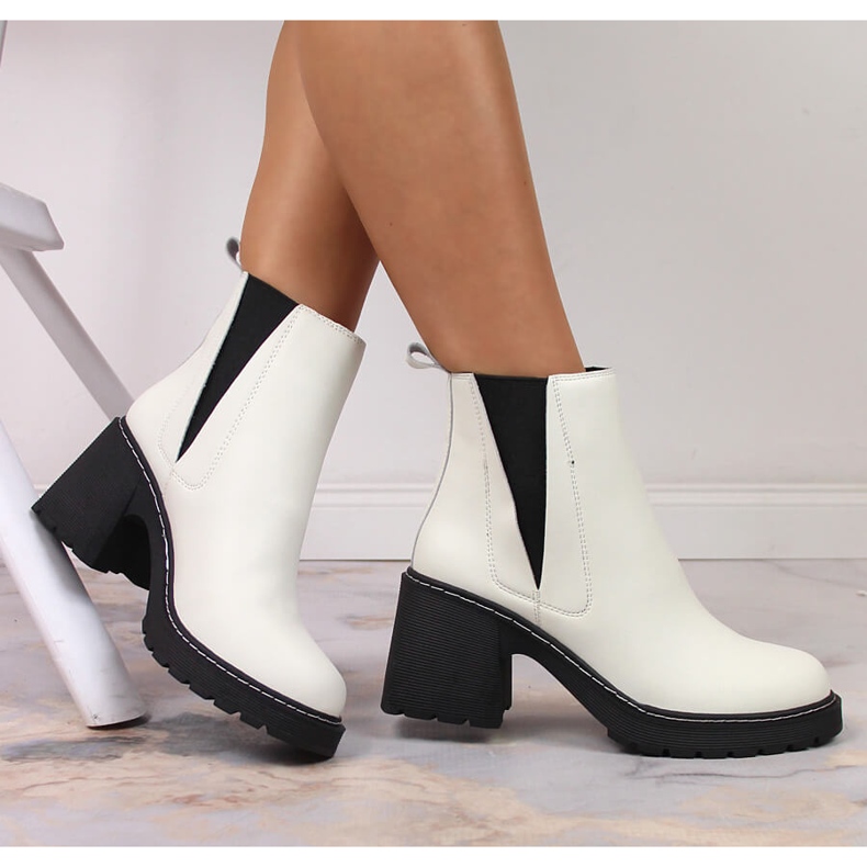 Women's leather Chelsea boots on the post, a slip-on, warm white Artiker