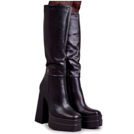 WS1 Fashionable Eco-Leather Boots On Chunky Heels Black Meggie WS1 Fashionable Eco-Leather Boots On Chunky Heels Black Meggie