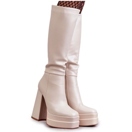Fashionable Eco-Leather Boots On Chunky Heels Beige Meggie Fashionable Eco-Leather Boots On Chunky Heels Beige Meggie