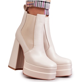 WS1 Women's Eco-leather Boots On A Massive Heel Beige Jones WS1 Women's Eco-leather Boots On A Massive Heel Beige Jones
