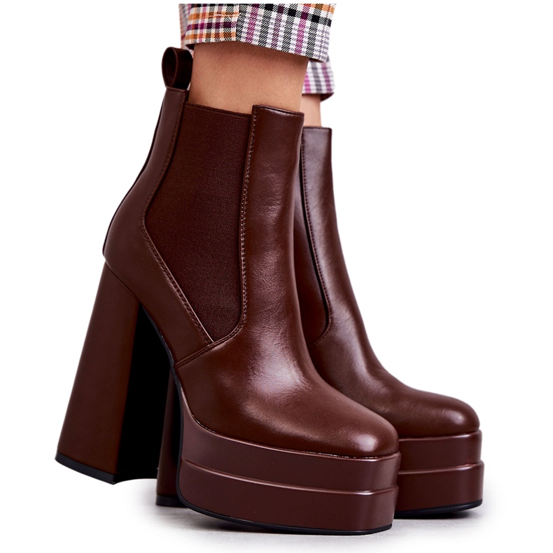 Women's Eco-leather Boots On A Massive Heel Brown Jones Women's Eco-leather Boots On A Massive Heel Brown Jones