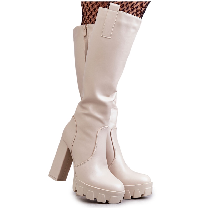 WS1 Fashionable Eco-leather Boots On Beige Isabell Platform