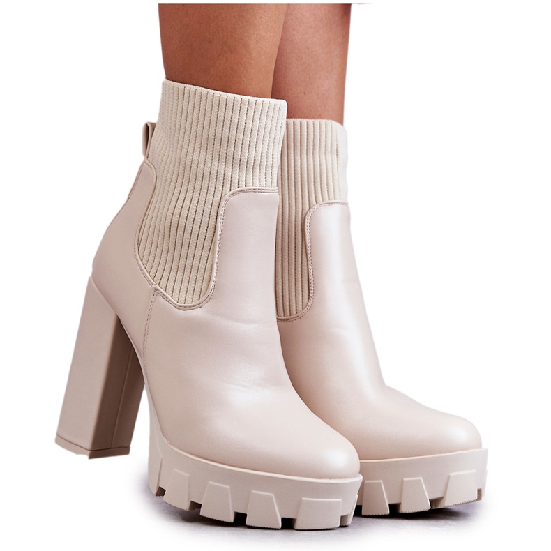 Women's Eco-leather Boots with a sock Beige Adalyn