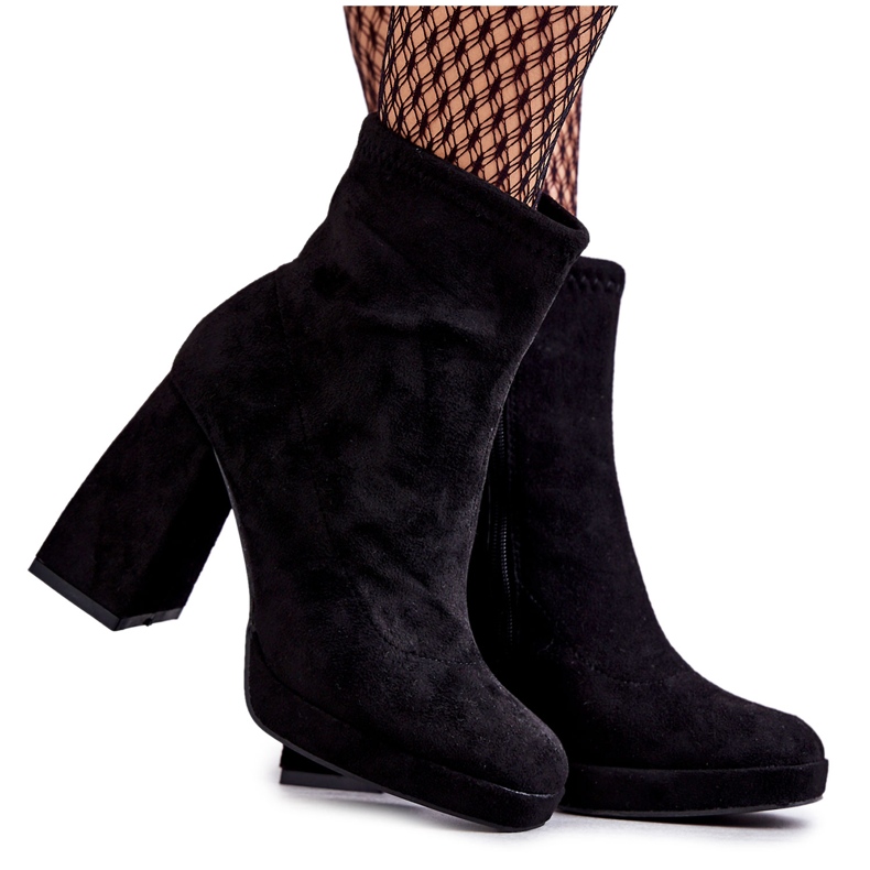 Women's Suede Boots On Heel Black Ramira