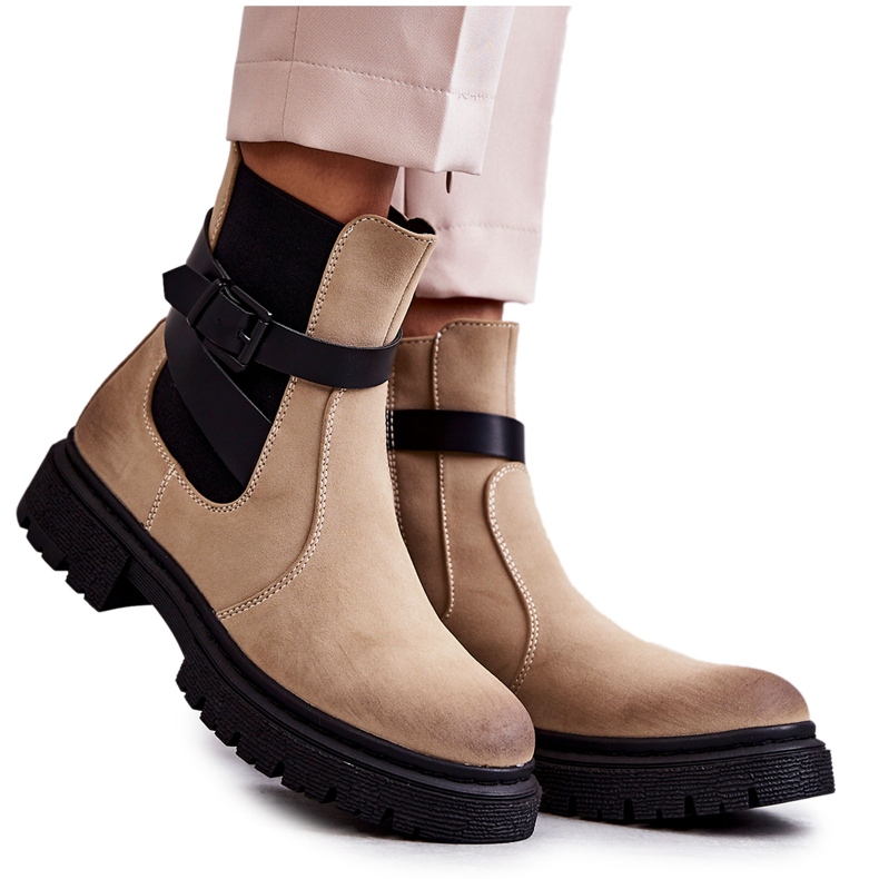 FE1 Women's Warm Boots Jodhpur boots With a belt Beige Jose