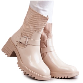 Women's Warm Boots On A Chunky Heel Beige Marinela