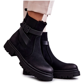 FE1 Women's Warm Boots Jodhpur boots With Belt Black Jose