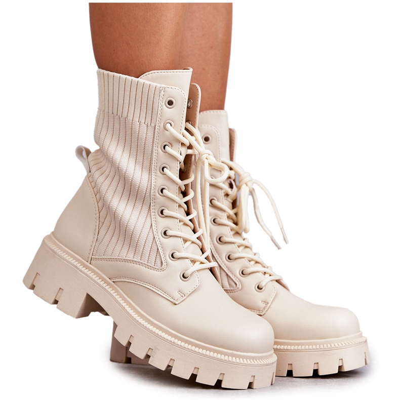 FS1 Women's Workers Boots With Socks Beige Abigail