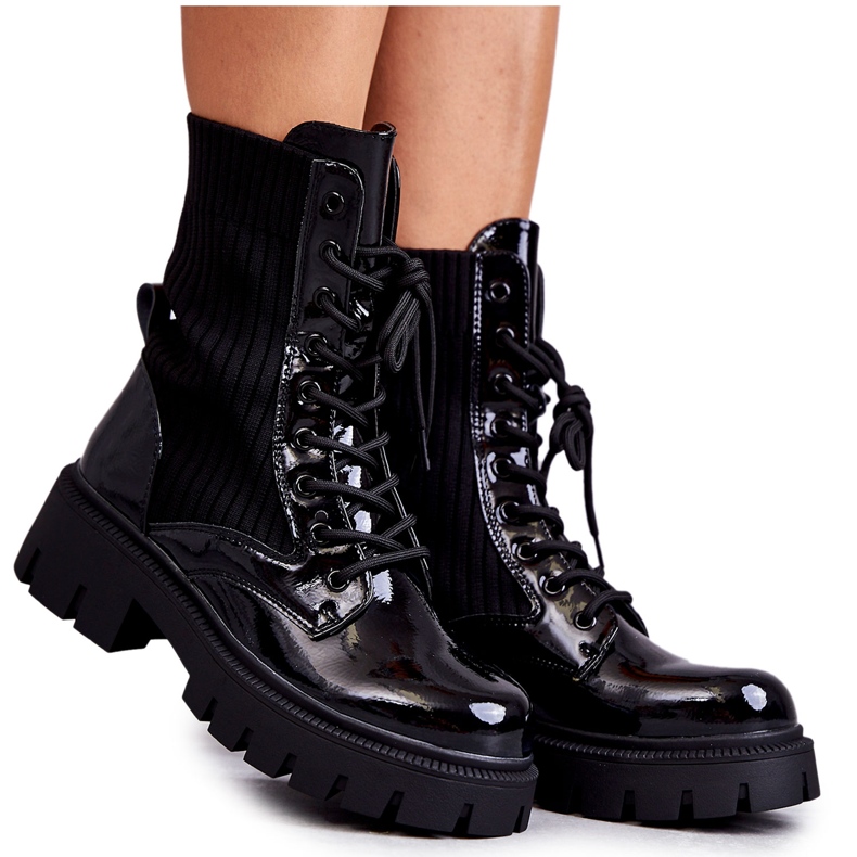 FS1 Women's Lacquered Workers Boots With A Sock Black Abigail