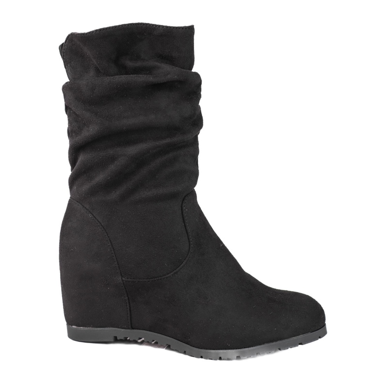 Women's boots on the Shelovet wedge with a ruffled upper black