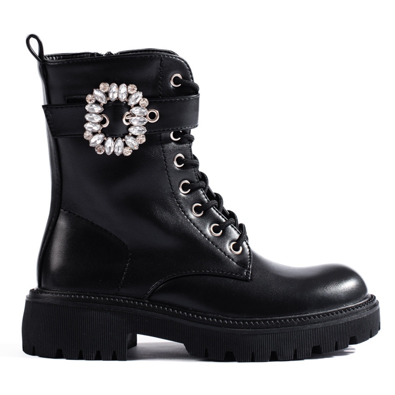 Shelovet women's workers with a crystal buckle black