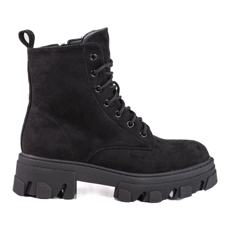 Women's lace-up ankle boots made of ecological suede black