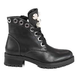 Women's lace-up boots with Shelovet embellishments black